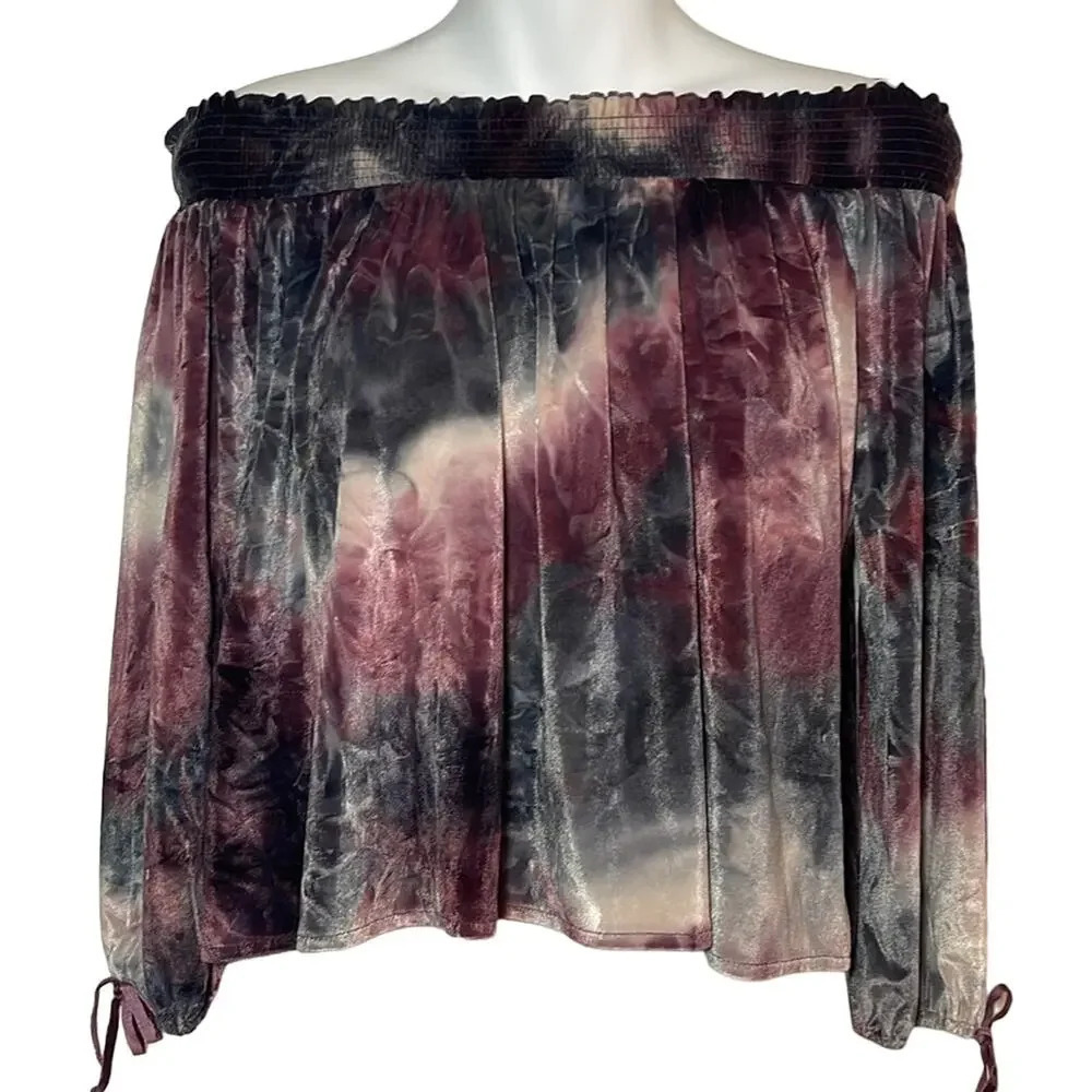 American Eagle Tie Dye Crush Velvet Off Shoulder Peasant Top Women's Size XS